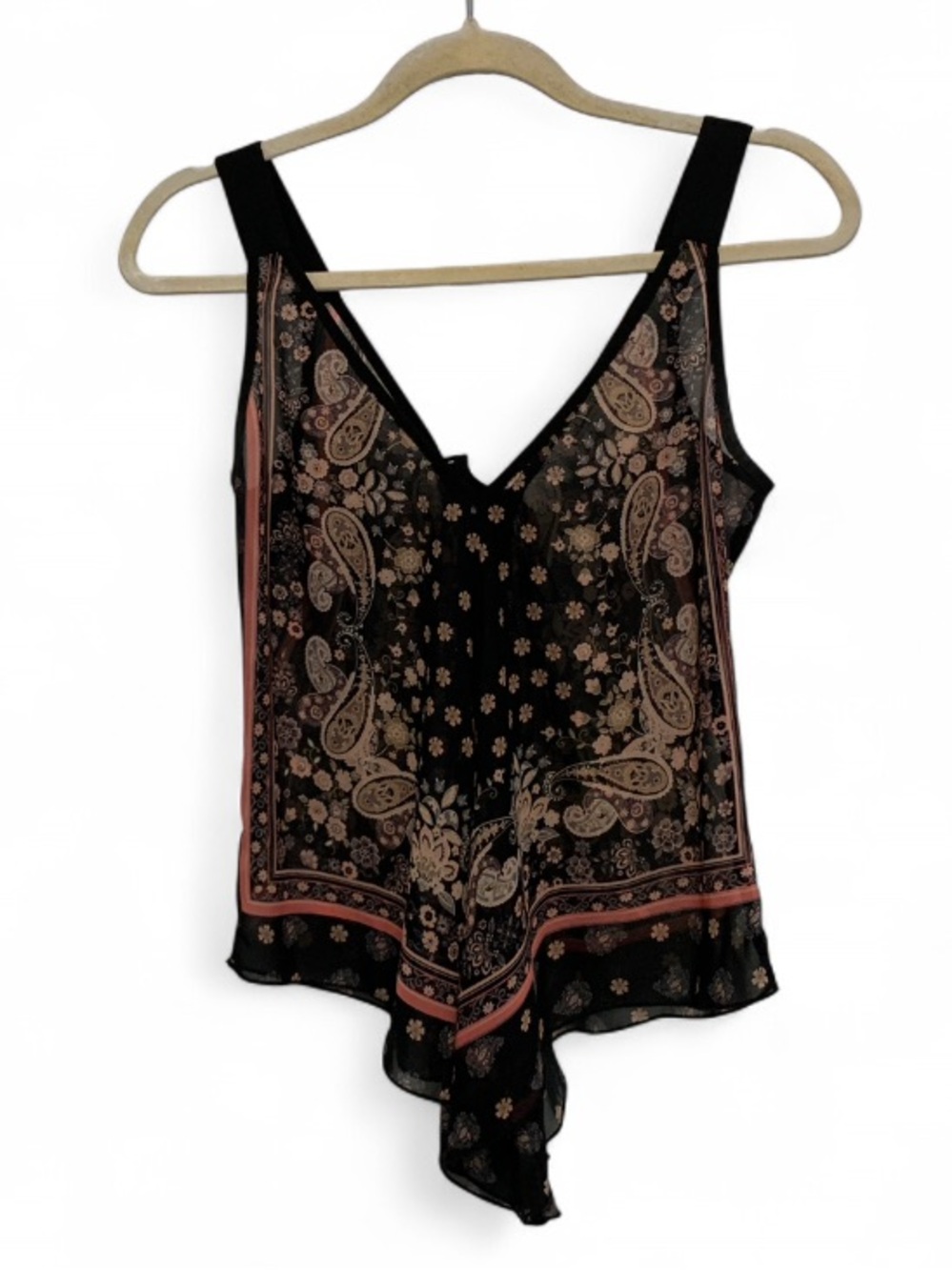 Y2K American Rag Black Paisley Print V-Neck Handkerchief Tank Top